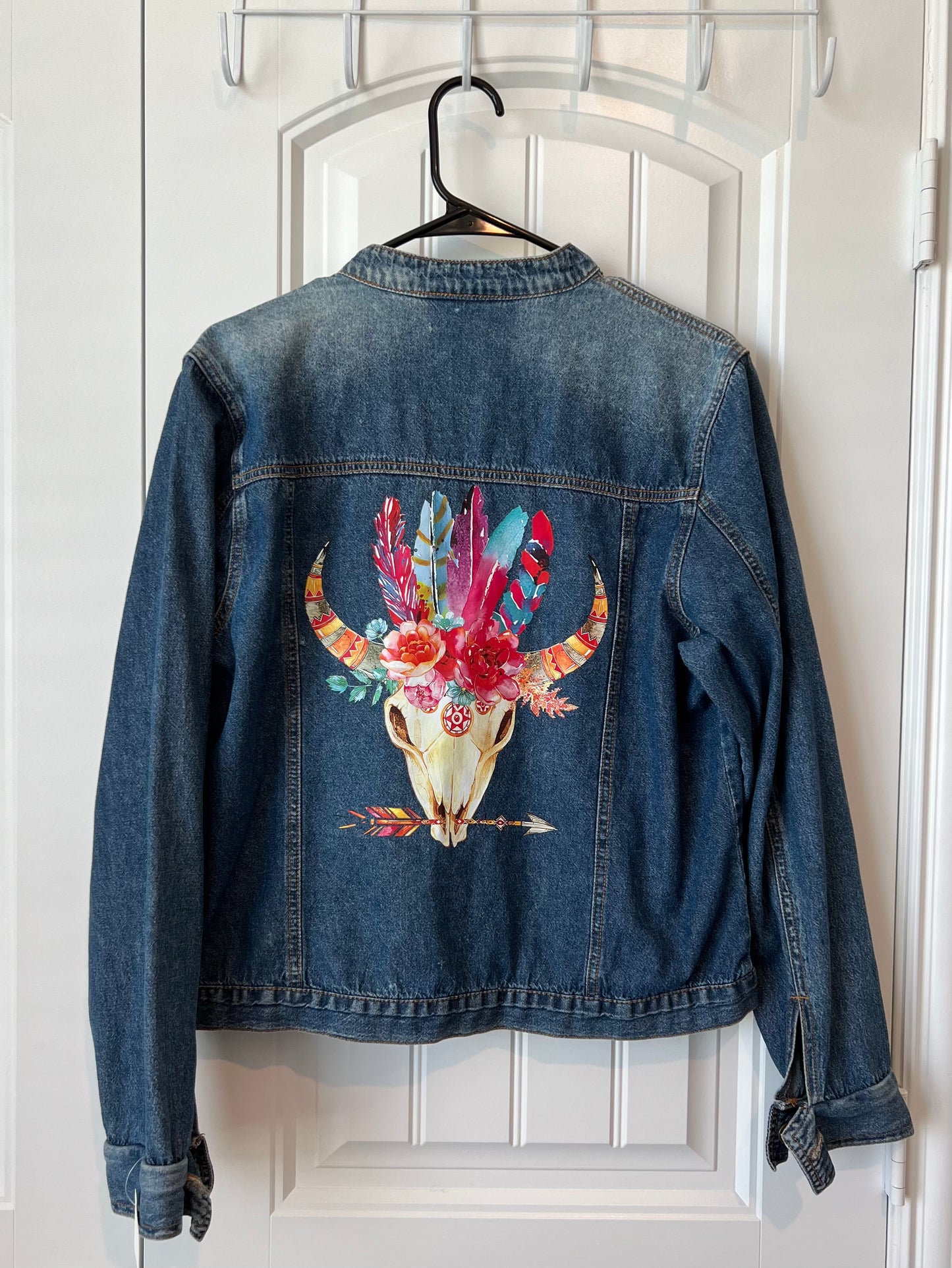 (Up)Cycled Denim "Flower Cow Skull" Jacket
