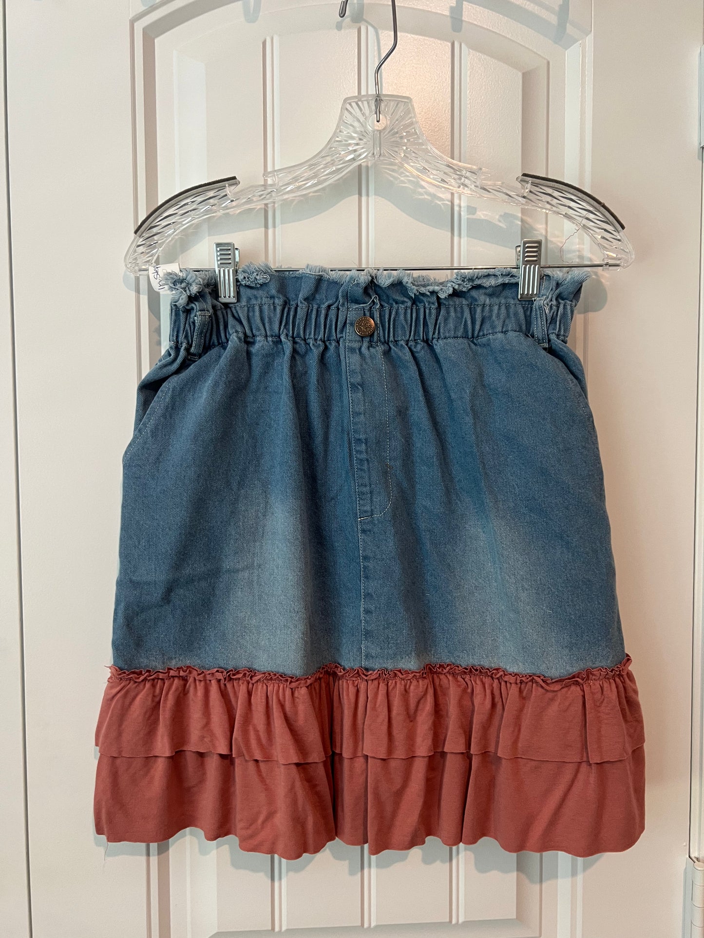(Up) Cycled Denim and Pink Ruffle Skirt