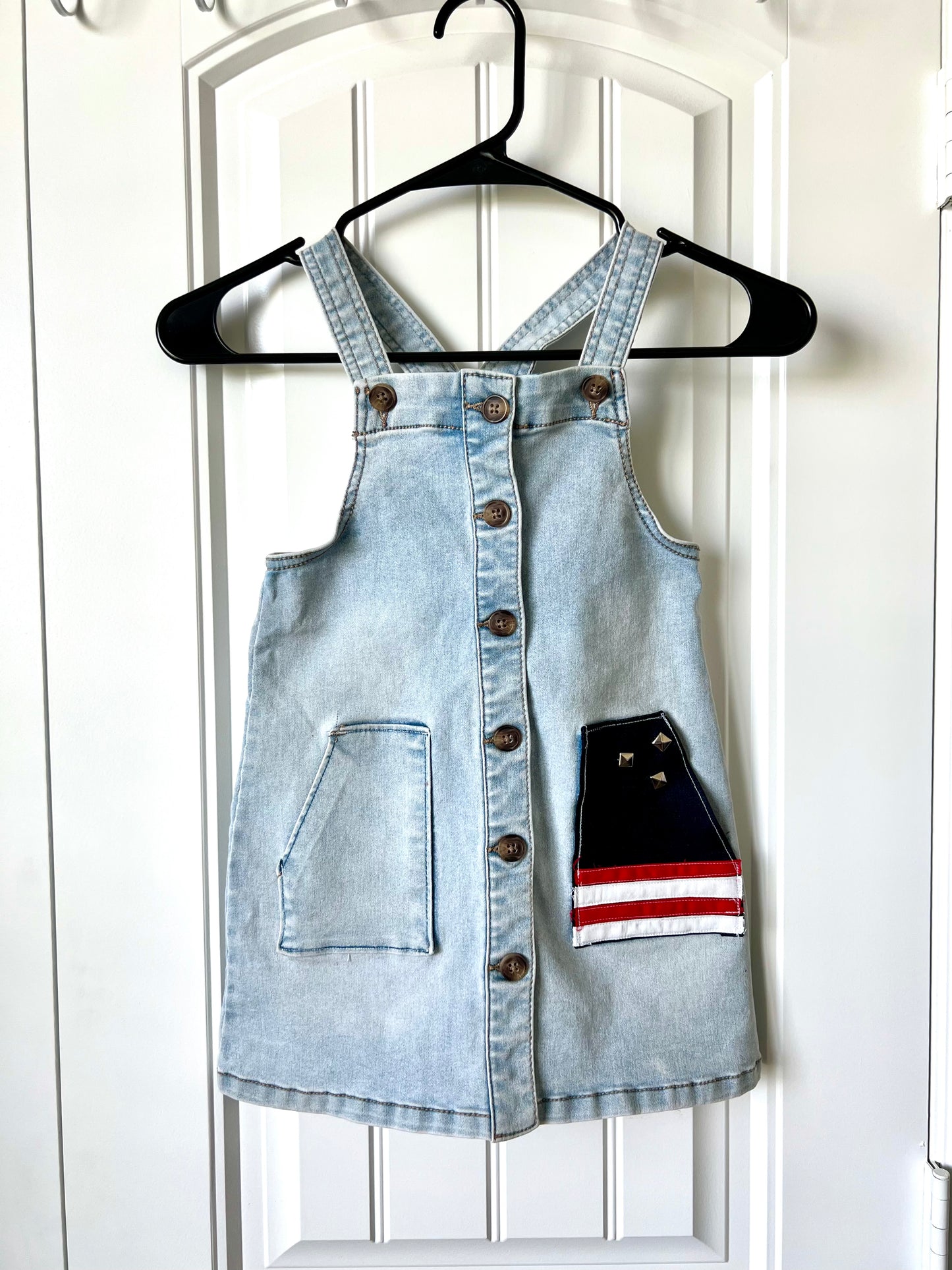(Up) Cycled Little Girls Red, White, and Blue Denim Dress