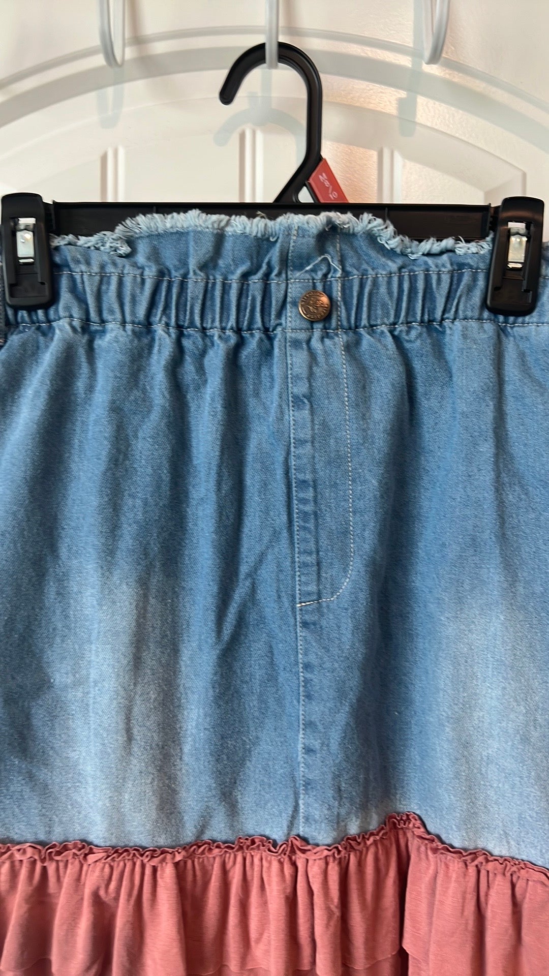 (Up) Cycled Denim and Pink Ruffle Skirt