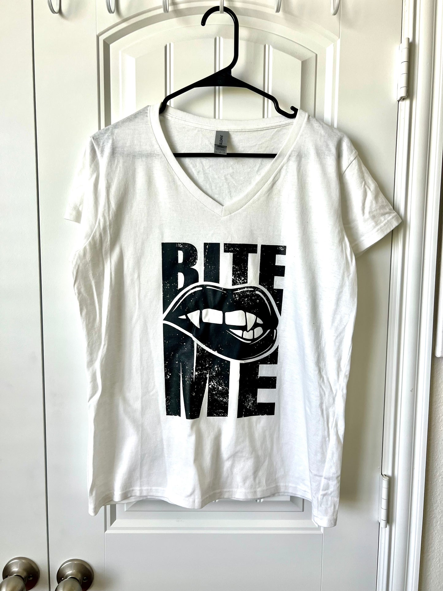 White Graphic Tee with 'Bite Me' Print