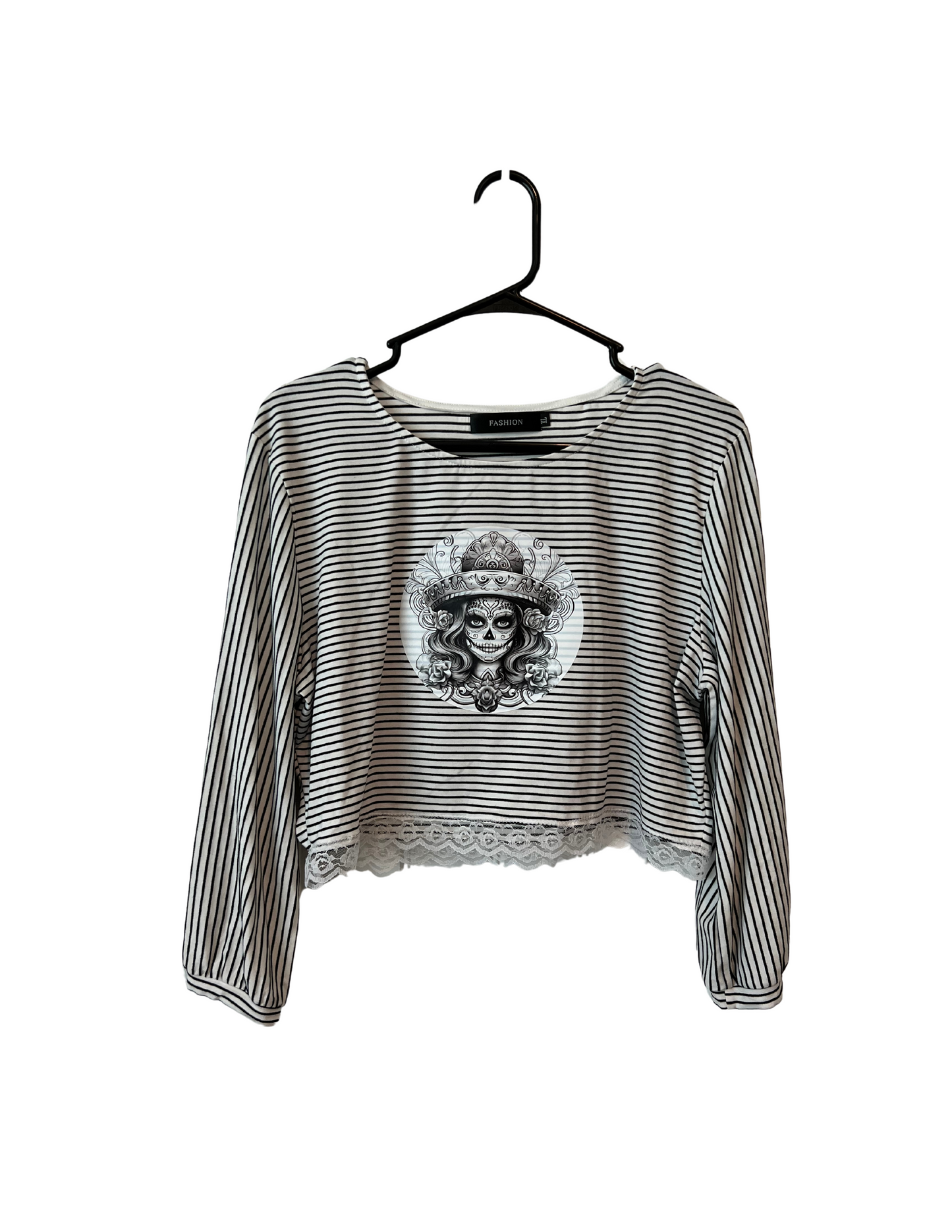 (Up)Cycled Long Sleeve Shirt - White/Black Dia de Los Muertos