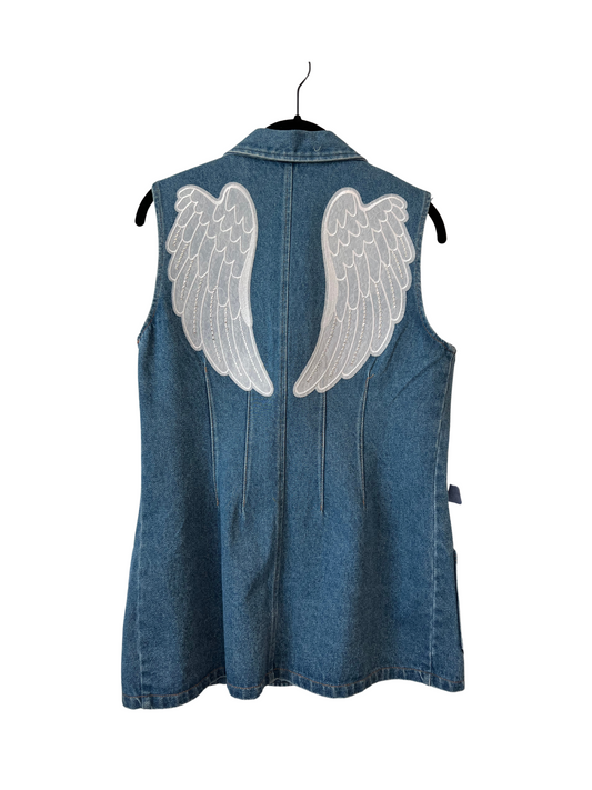 (Up)Cycled Denim Sleeveless Vest - Angel Wings