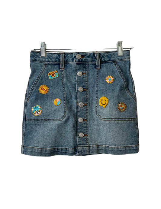 (Up)Cycled Girls Denim Skirt - Happy Face