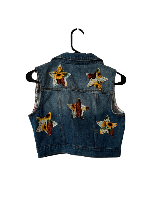 (Up)Cycled Girls Denim Vest - Sunflower Boots