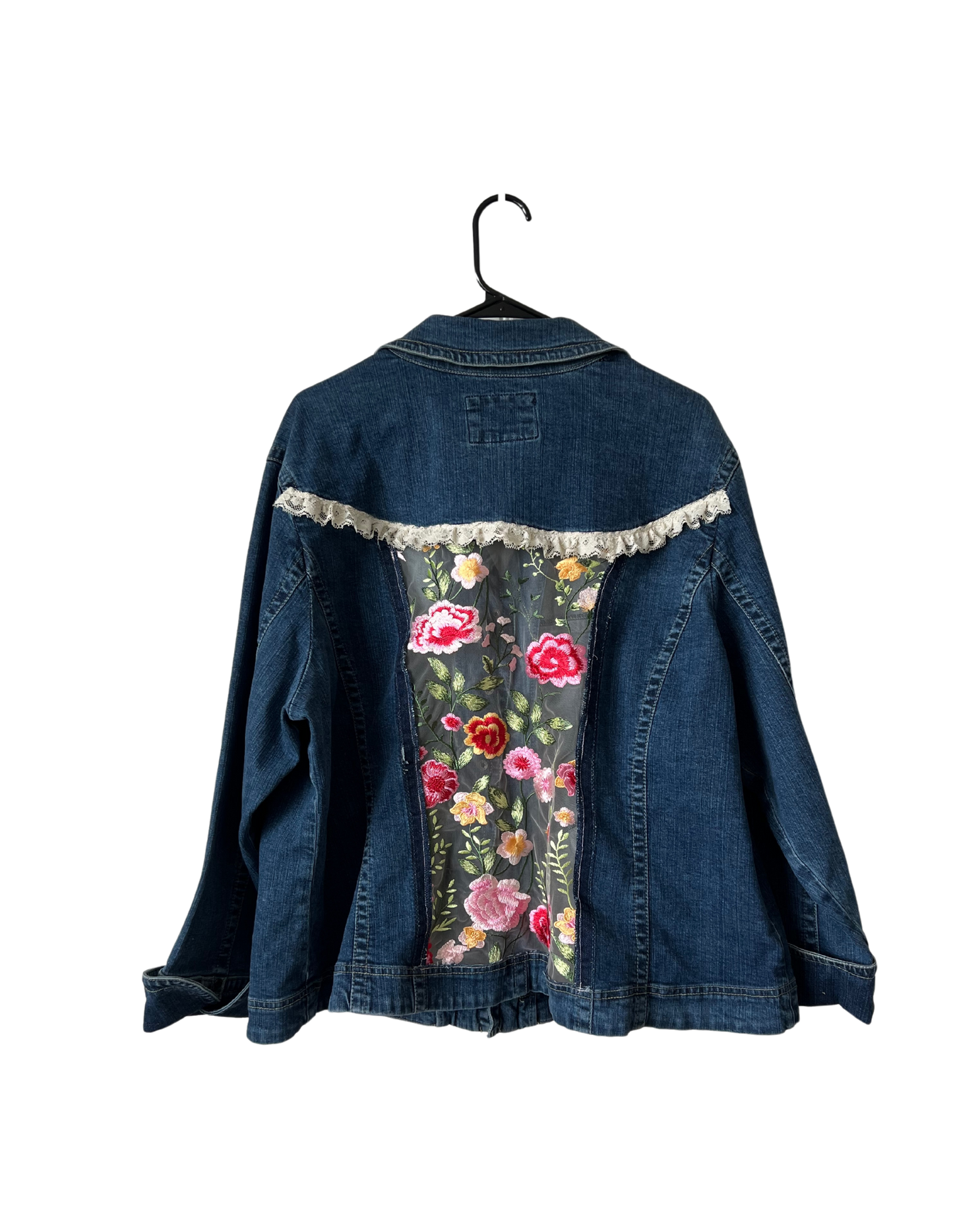 (Up)Cycled Denim Jacket With Flower Sheer Panel