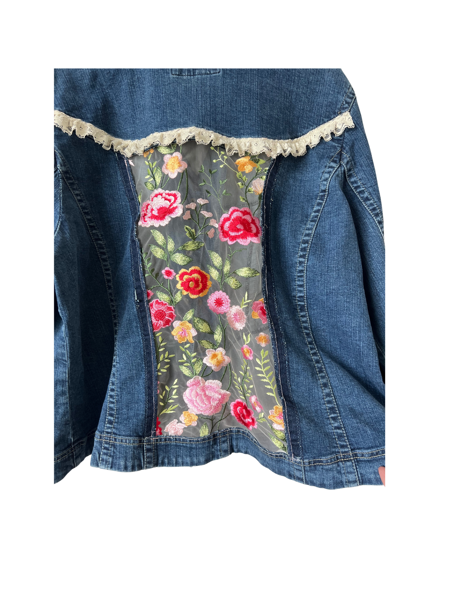 (Up)Cycled Denim Jacket With Flower Sheer Panel