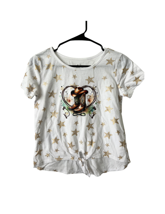 (Up)Cycled Short Sleeve Justice Girls Shirt - Stars and Boots