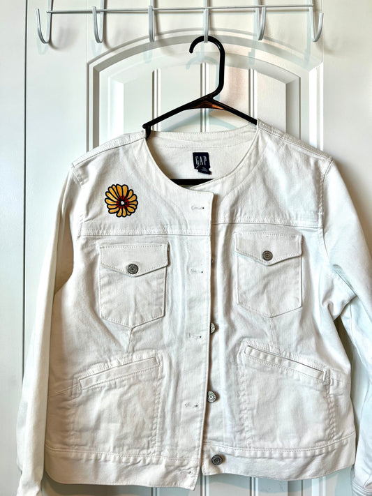 (Up) Cycled Wild Flowers White Denim Jacket