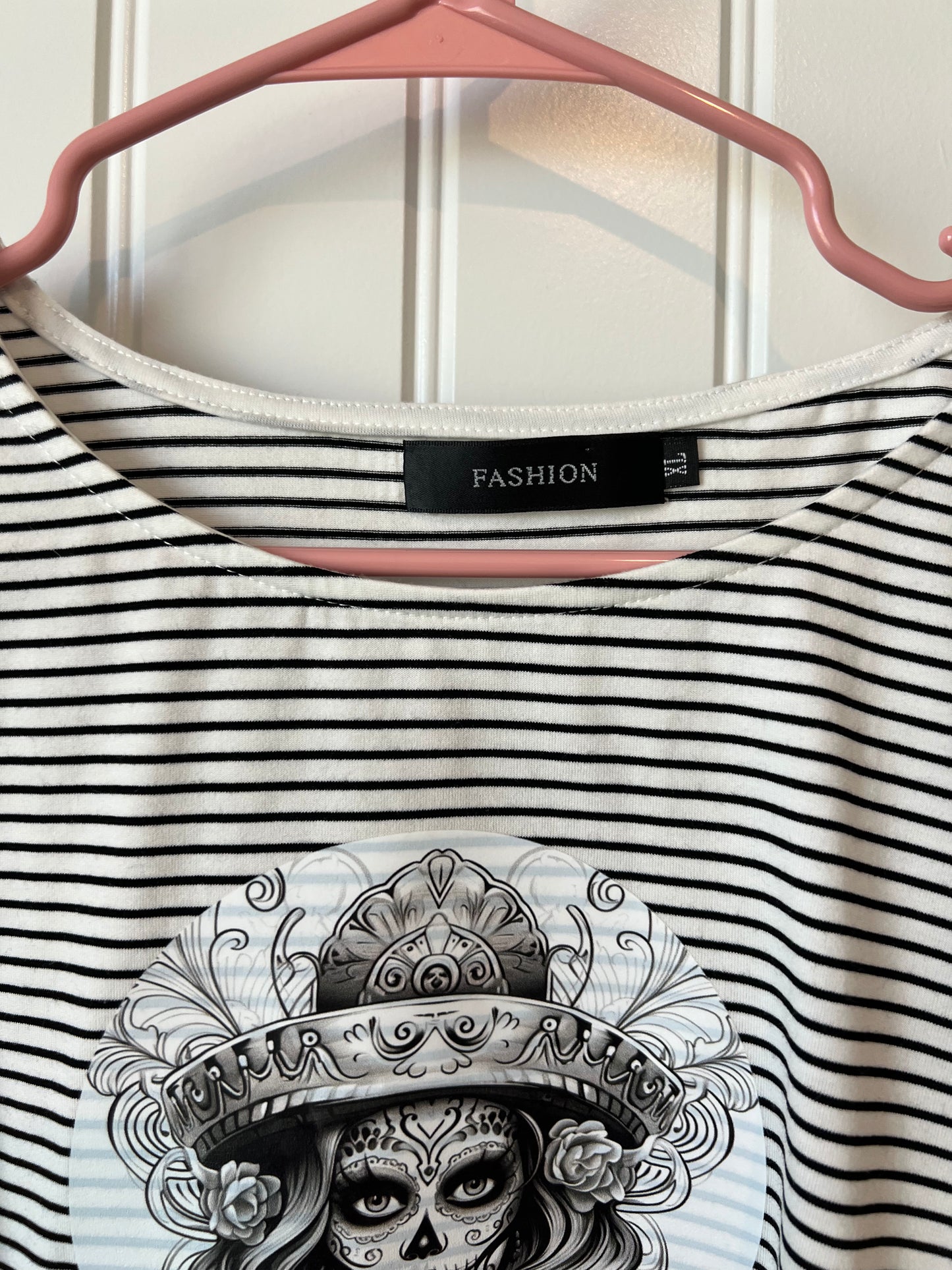 (Up) Cycled Striped Long Sleeve Top and Skirt with Skull Design