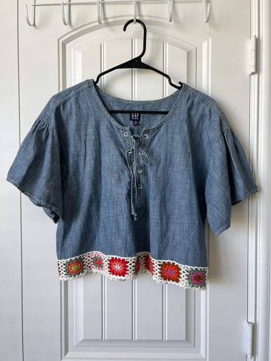 (Up) Cycled GAP Blue Denim Top with Crochet Hem
