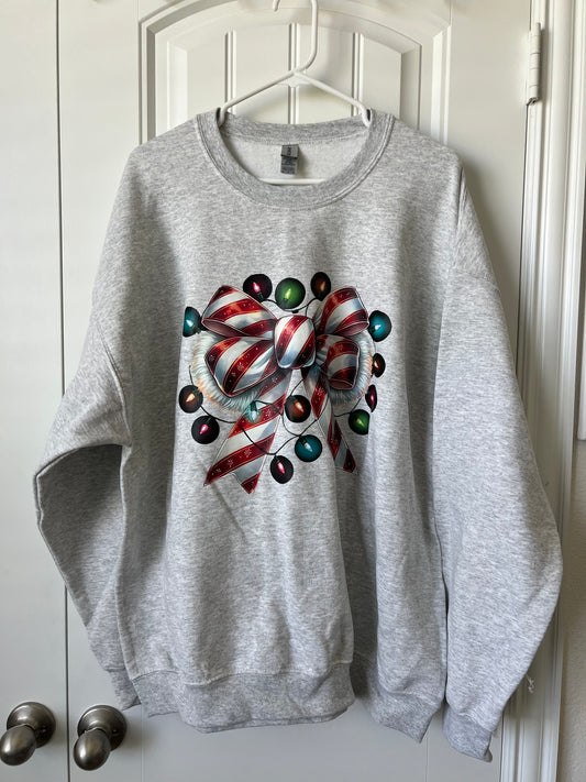 NEW Gildan Festive Gray Sweatshirt with Holiday Bow Design