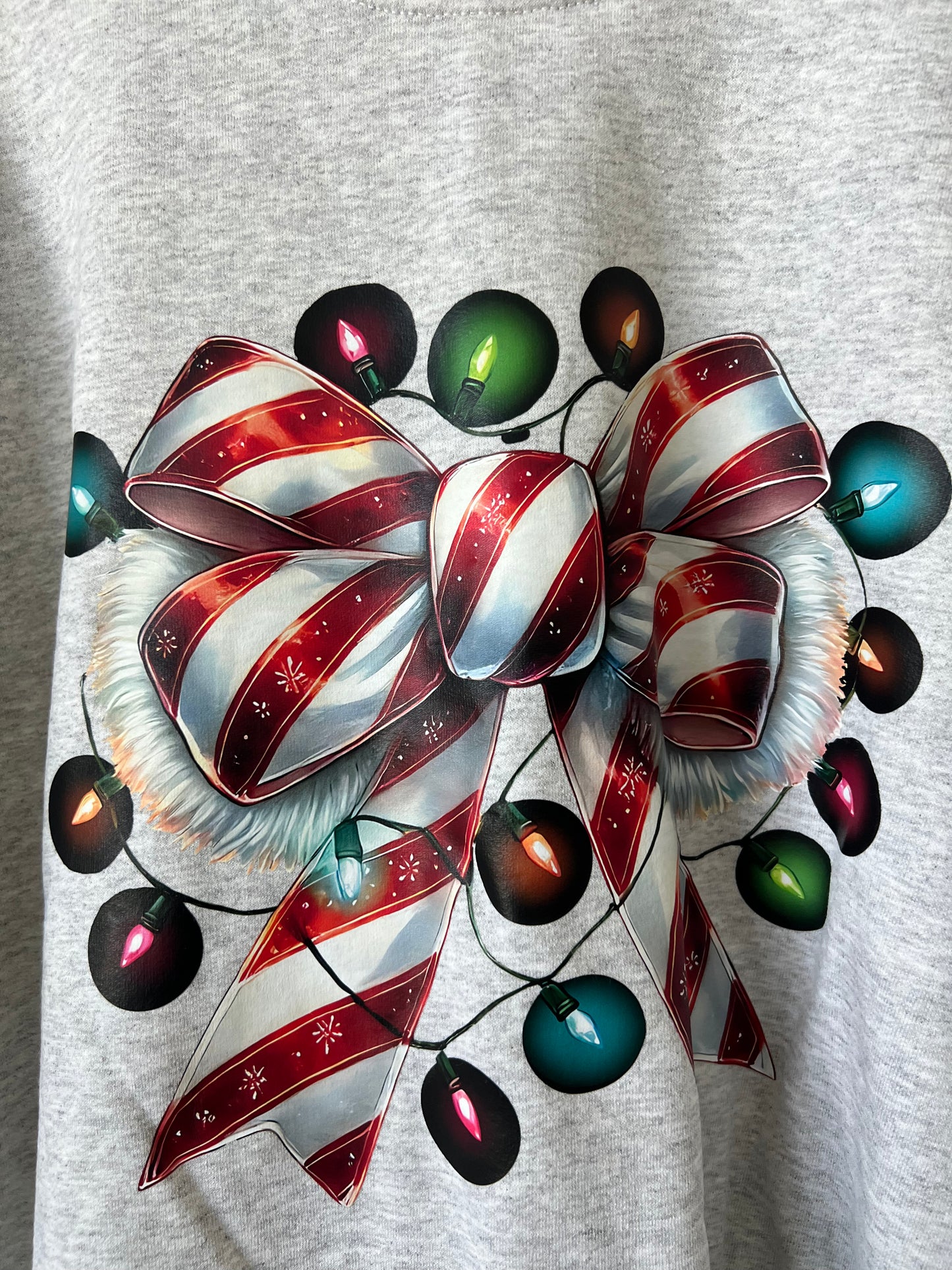 NEW Gildan Festive Gray Sweatshirt with Holiday Bow Design