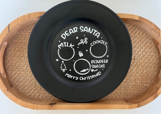 Black Christmas Plate with White "Dear Santa" Design
