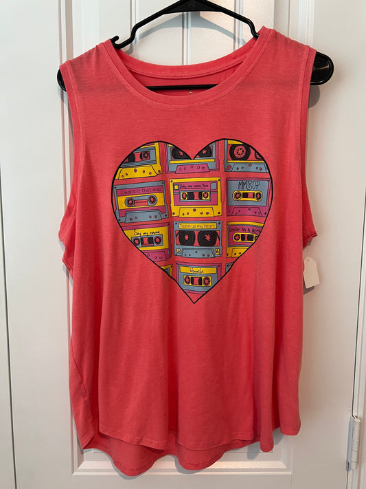 (Up) Cycled Women's Muscle Top "Heart Music Tape"