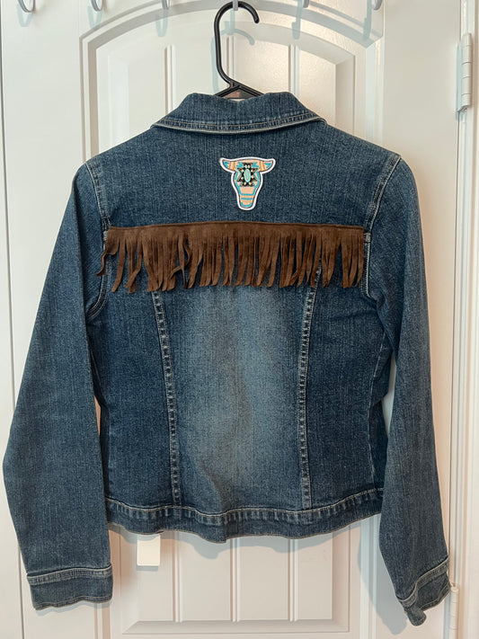 (Up) Cycled Faux Leather Fringe Denim Jacket