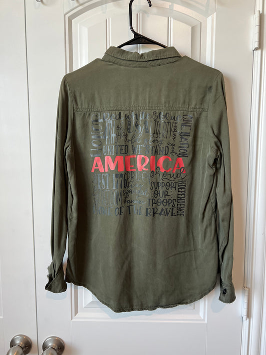 (Up) Cycled Long Sleeve "America" Green Shirt