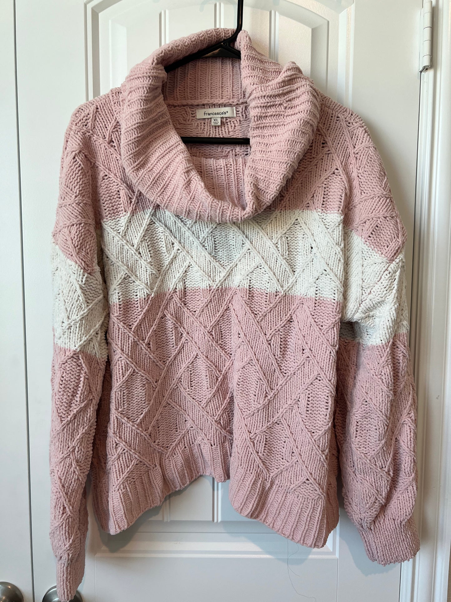Francesca's Pink and White Turtleneck Sweater