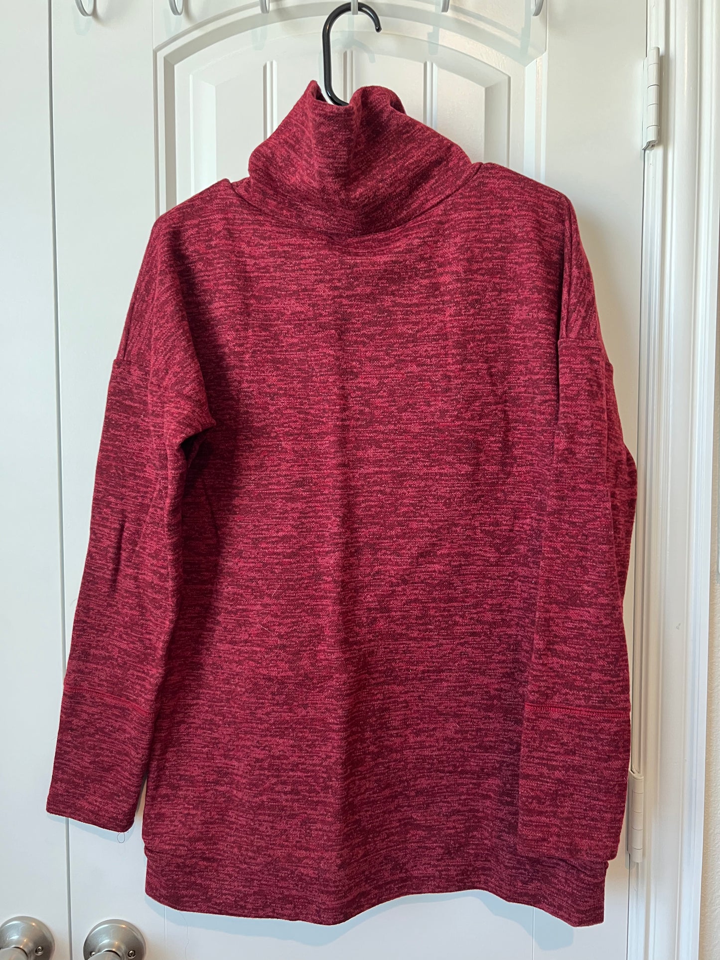 Long Red Marble Mock Turtleneck Sweater