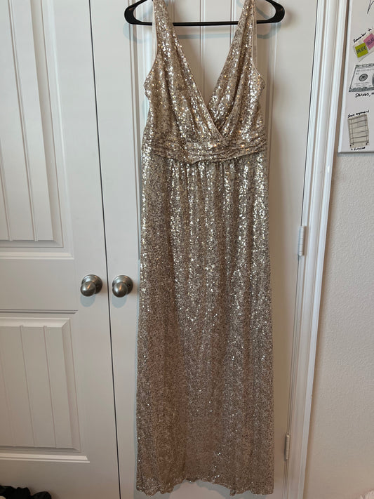 David's Bridal Gold Sequins Sleeveless Long Dress