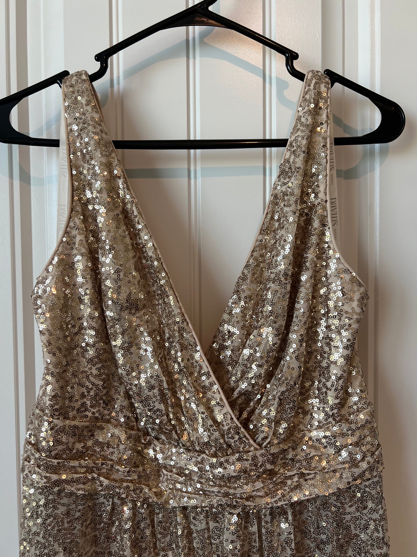 David's Bridal Gold Sequins Sleeveless Long Dress