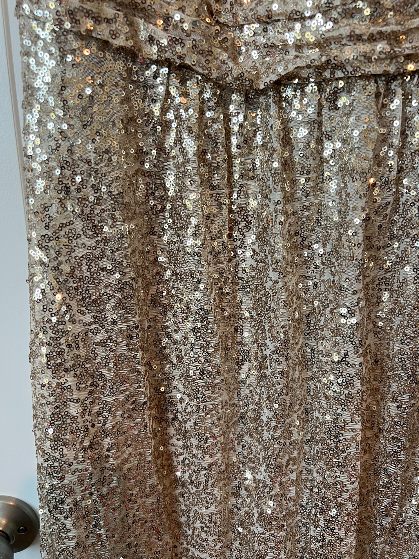 David's Bridal Gold Sequins Sleeveless Long Dress