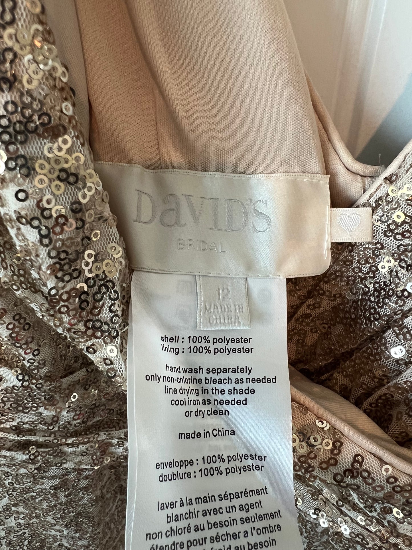 David's Bridal Gold Sequins Sleeveless Long Dress