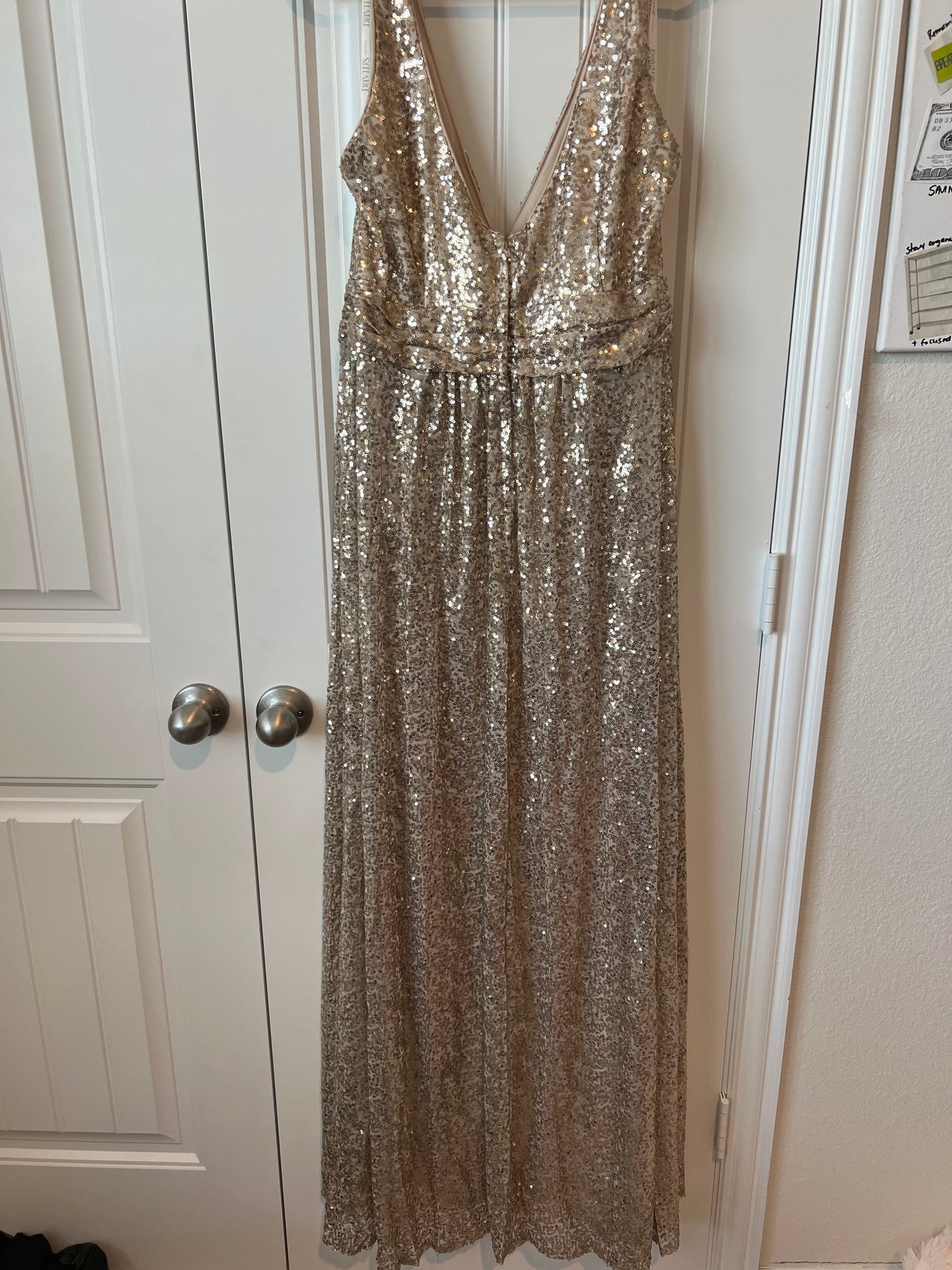 David's Bridal Gold Sequins Sleeveless Long Dress