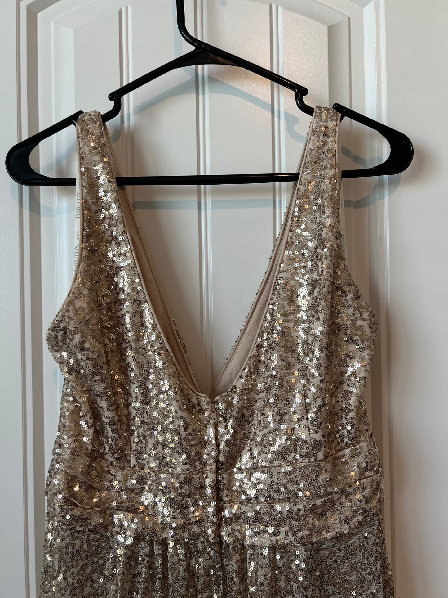 David's Bridal Gold Sequins Sleeveless Long Dress