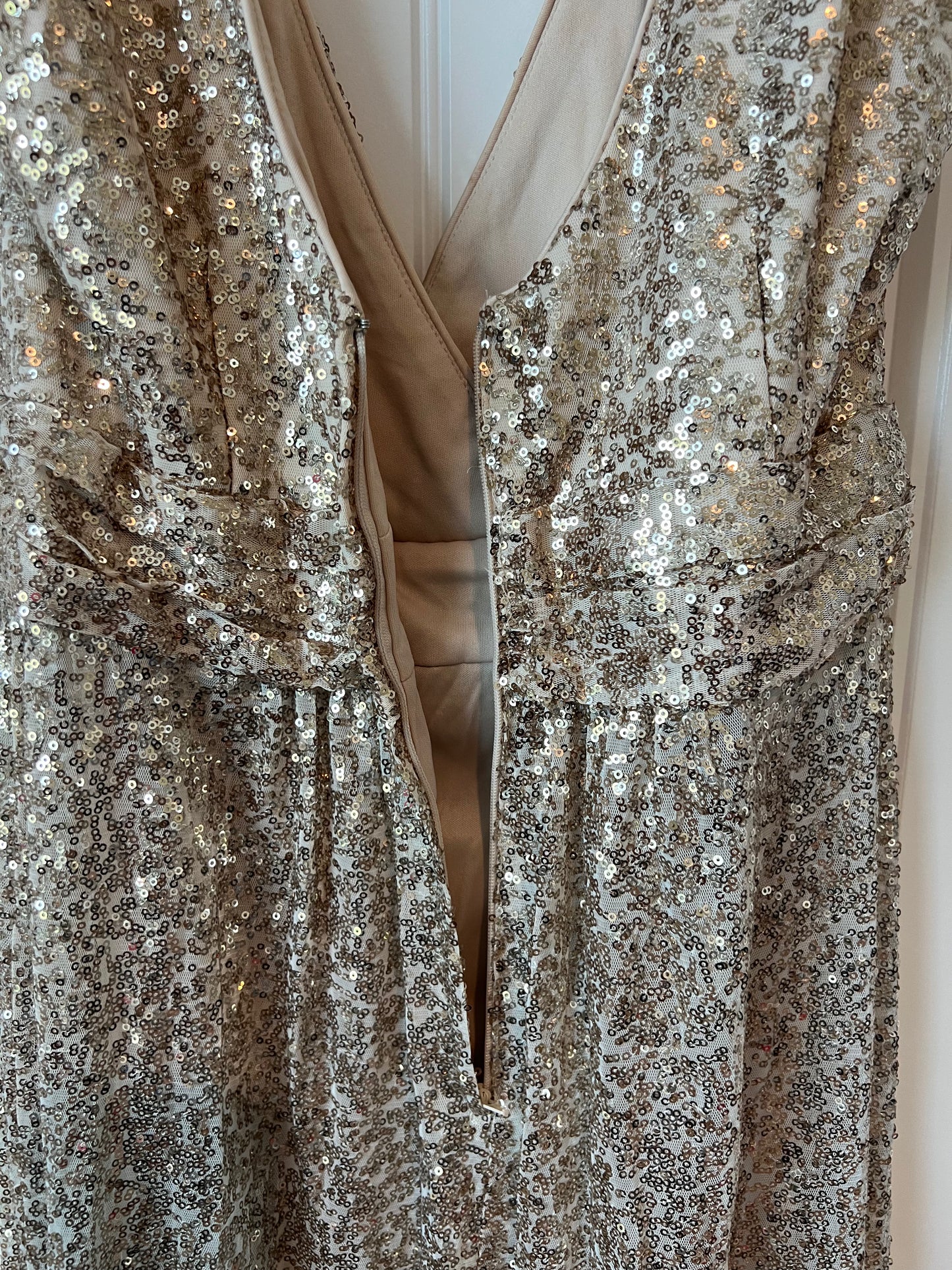 David's Bridal Gold Sequins Sleeveless Long Dress