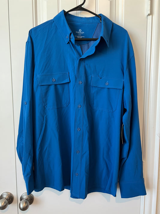 NWT Sun River Blue Long Sleeve UPF Shirt